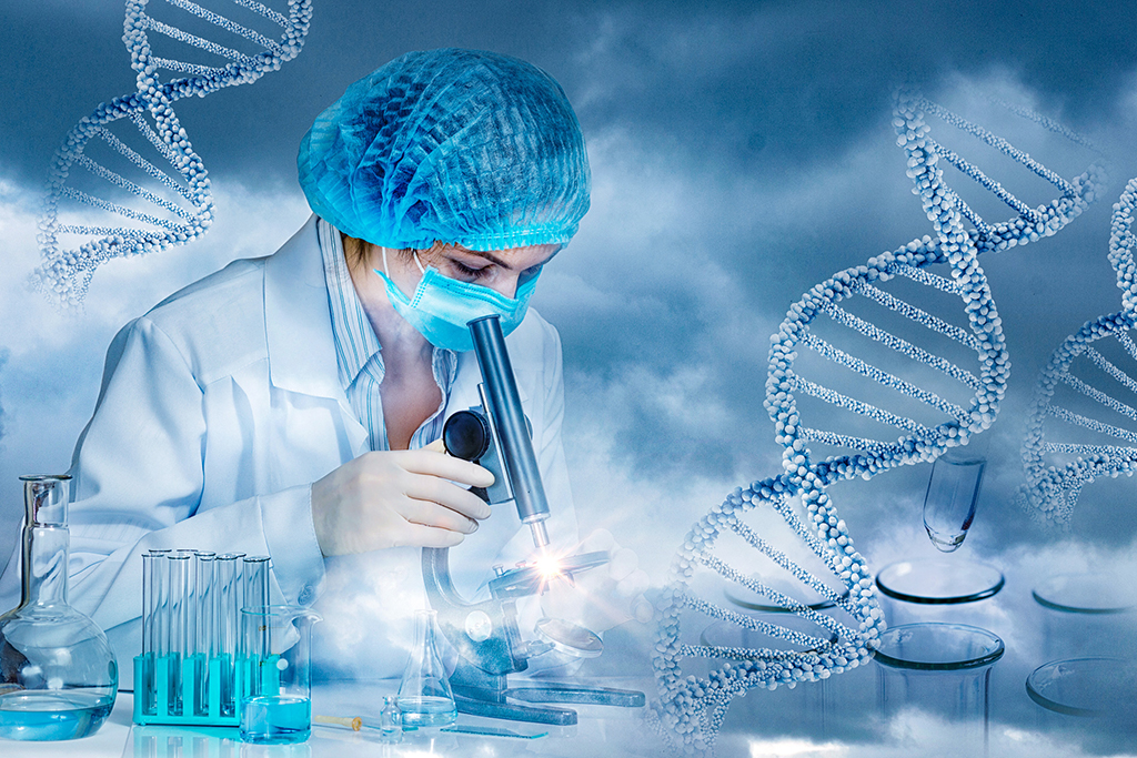 The concept of research and DNA testing . The laboratory is conducting a study of medical samples.